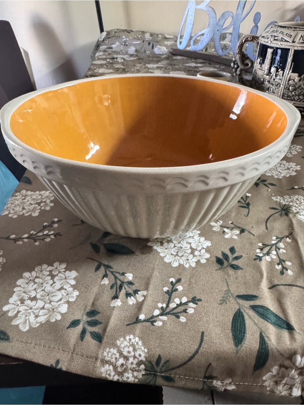 RARE English Vintage T. G. Green's Easimix Mixing Bowl White & Retro Yellow